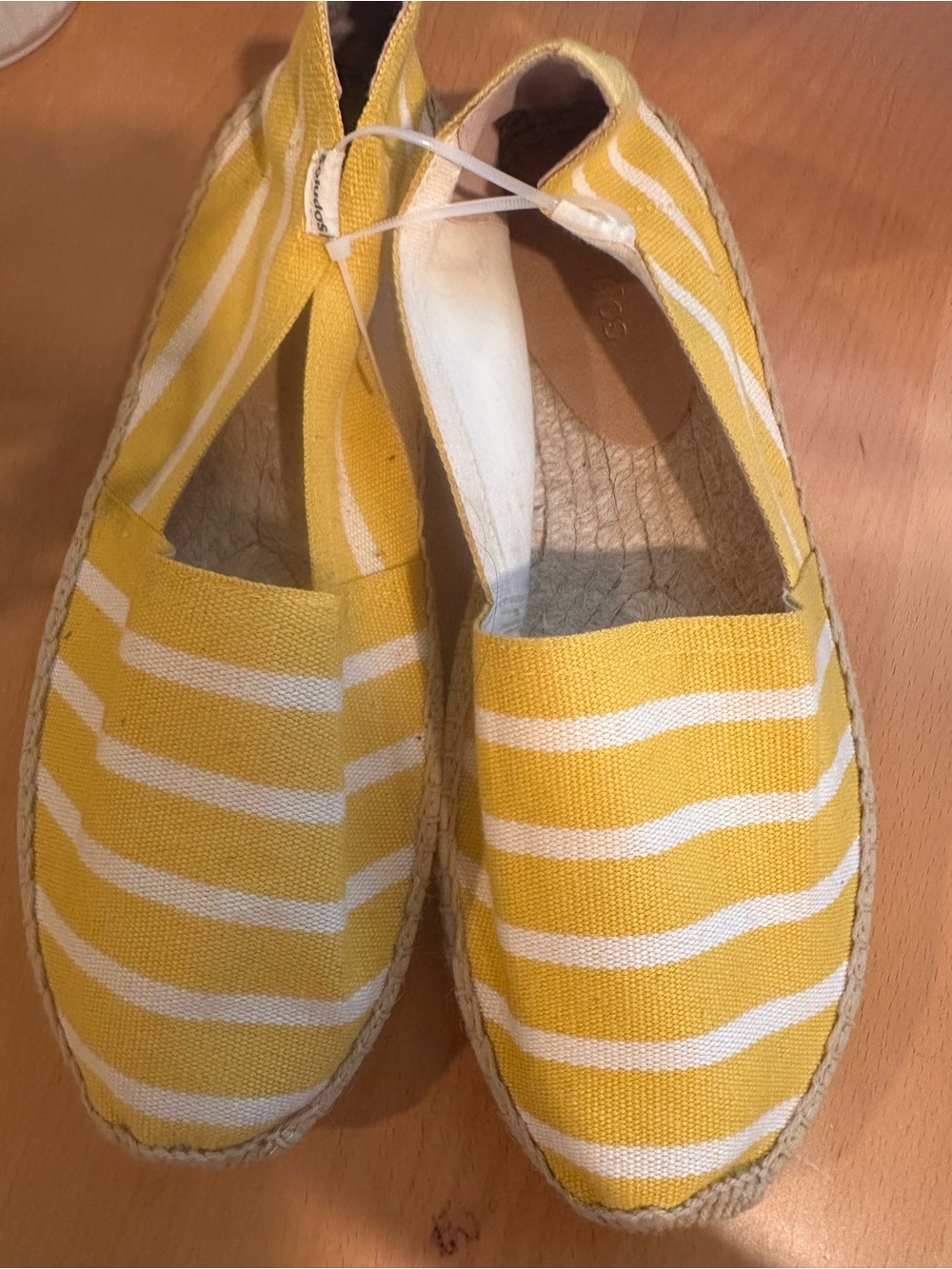 Soludos Yellow and White Striped Espadrille Slip-Ons